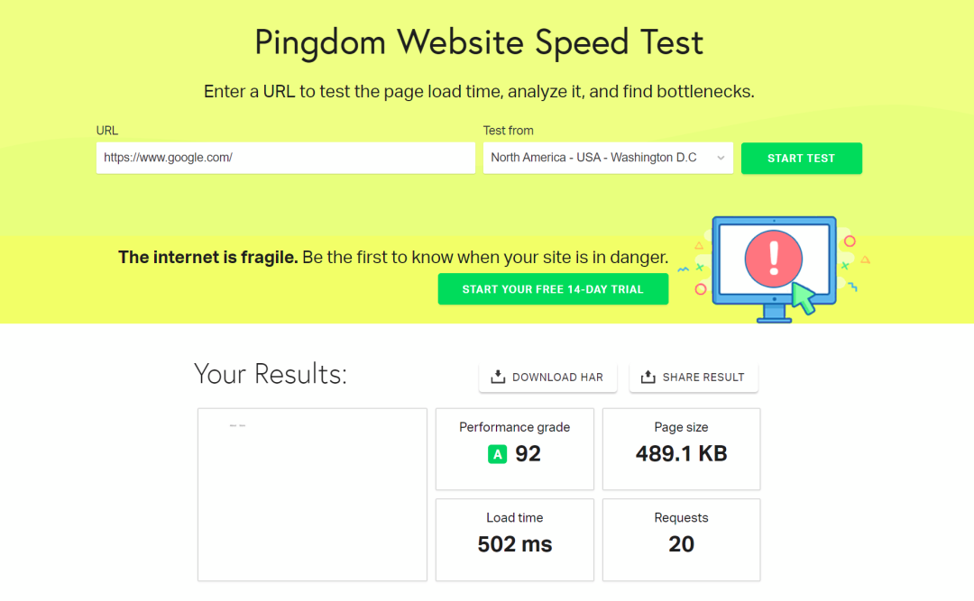 Pingdom测试网站速度